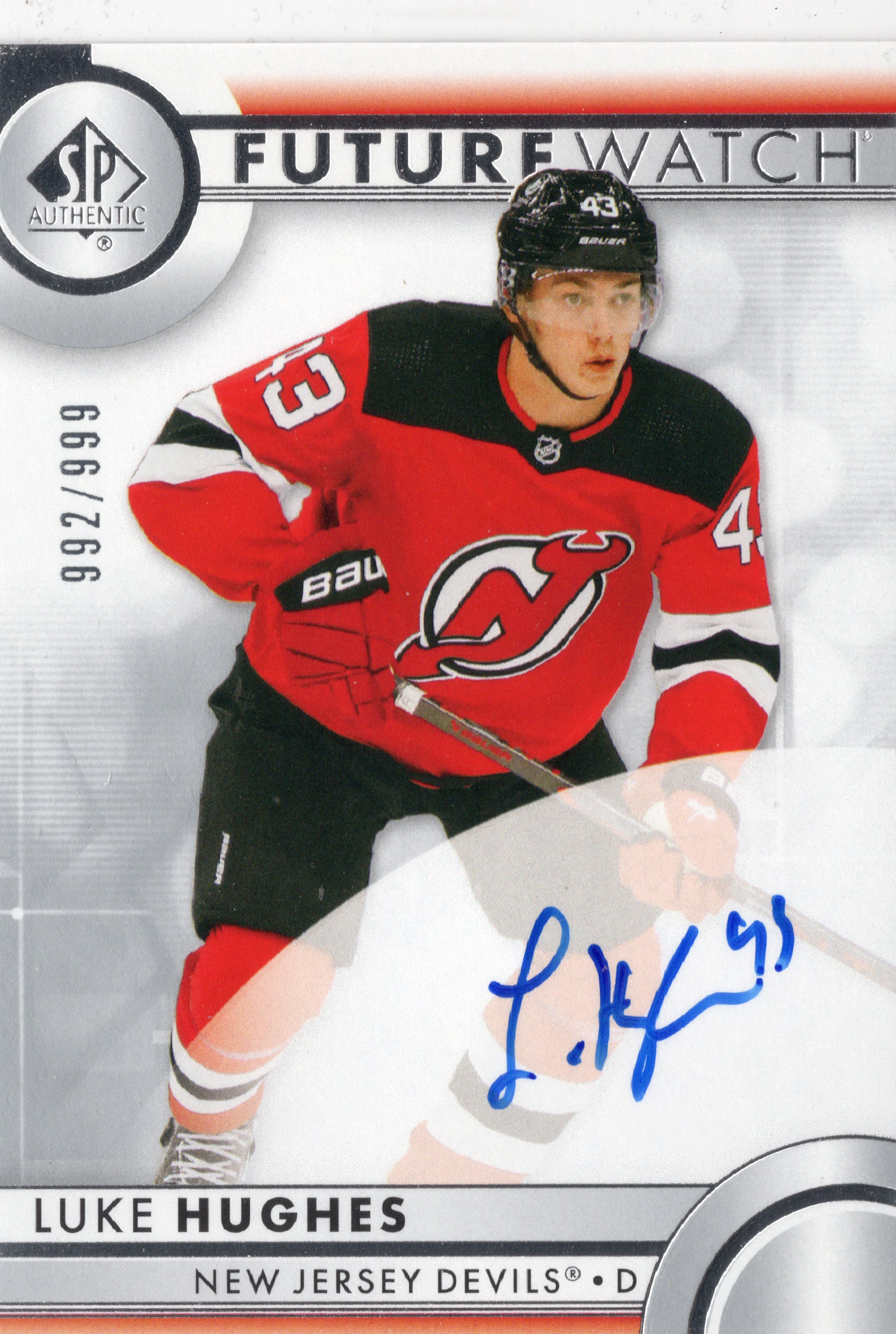 2023-24 SP Authentic #101 Luke Hughes FW, RC, /999, PR949