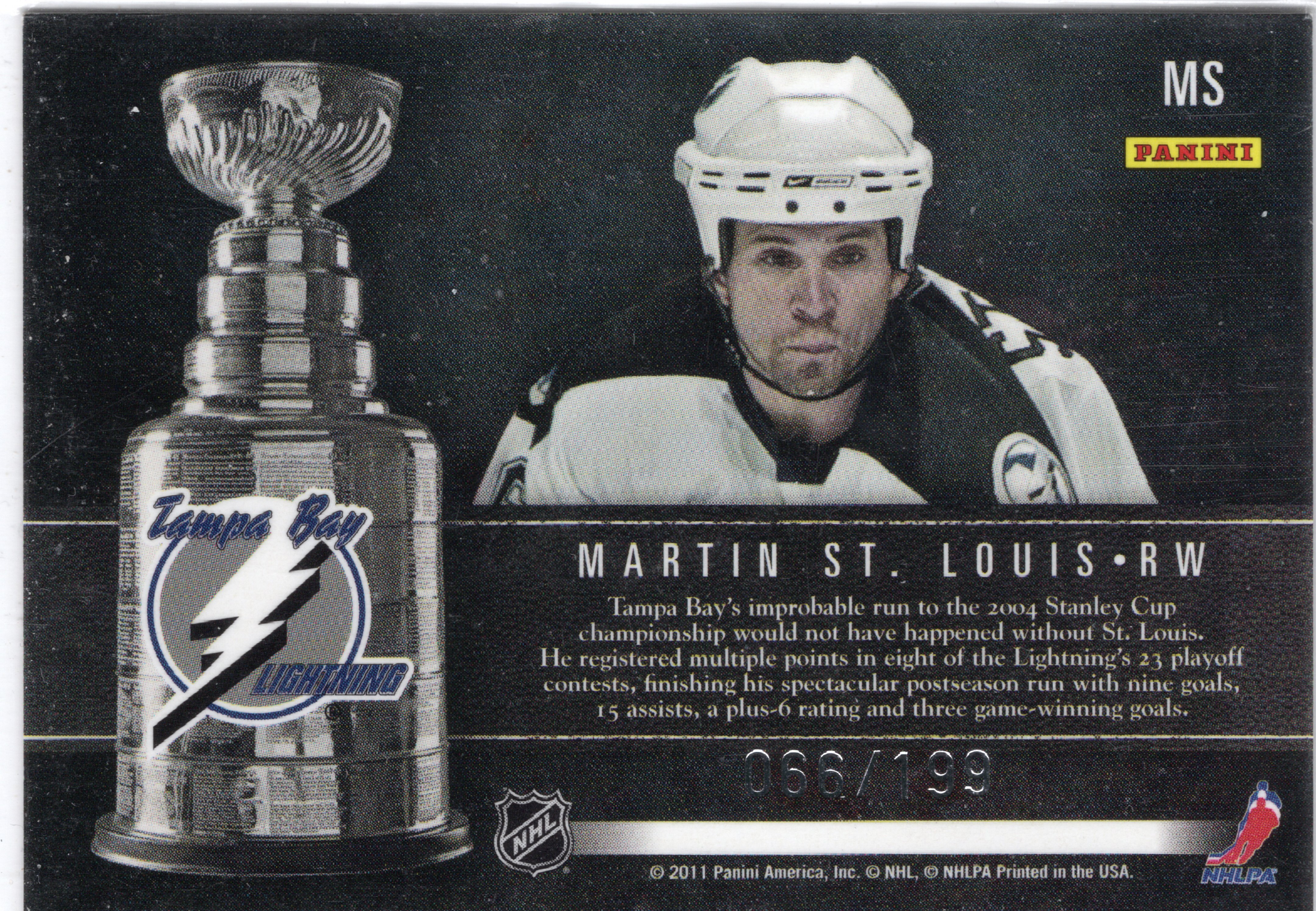 2011-12 Panini Limited Stanley Cup Winners #MS Martin St. Louis /199