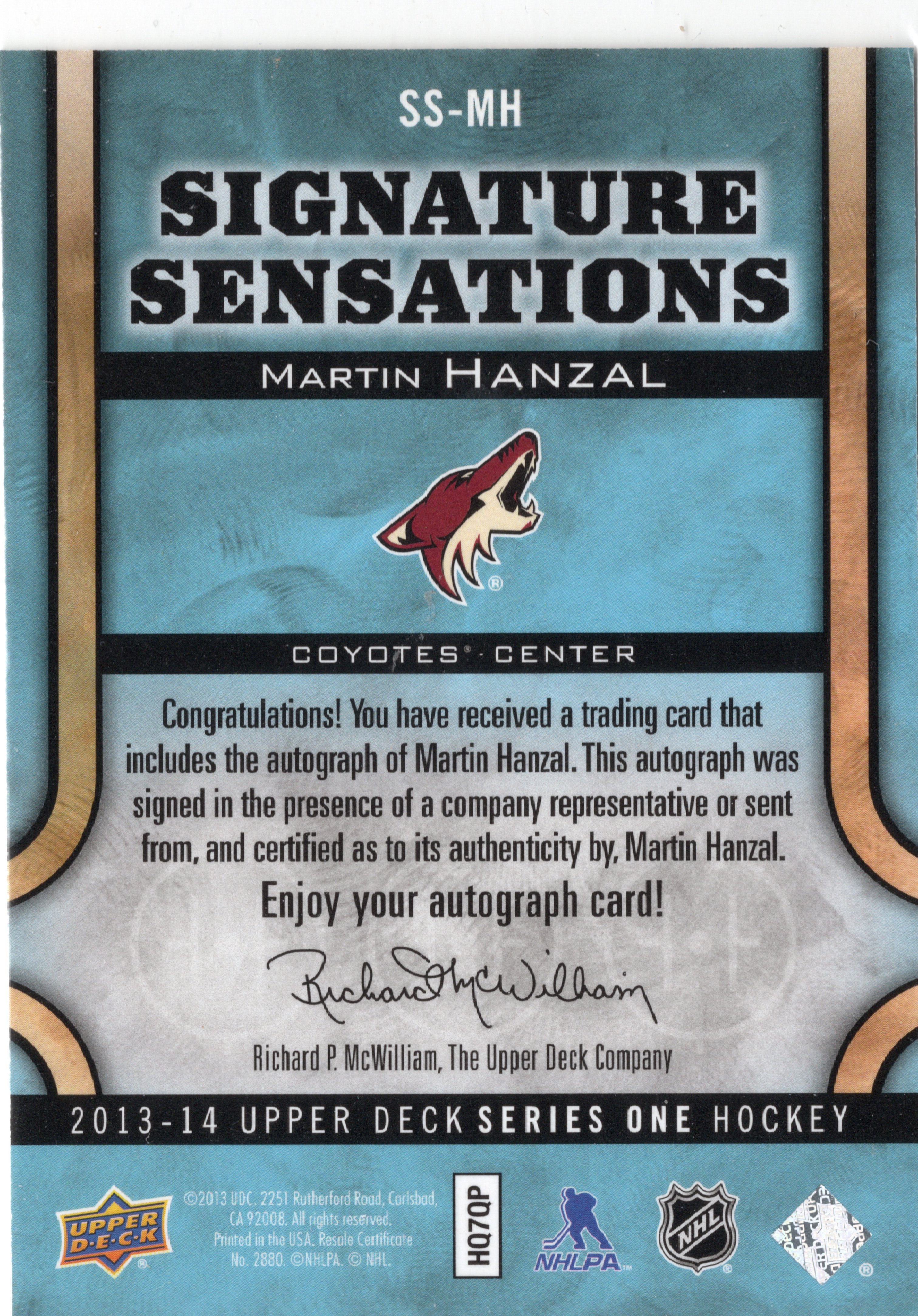 2013-14 Upper Deck Signature Sensations #SSMH Martin Hanzal