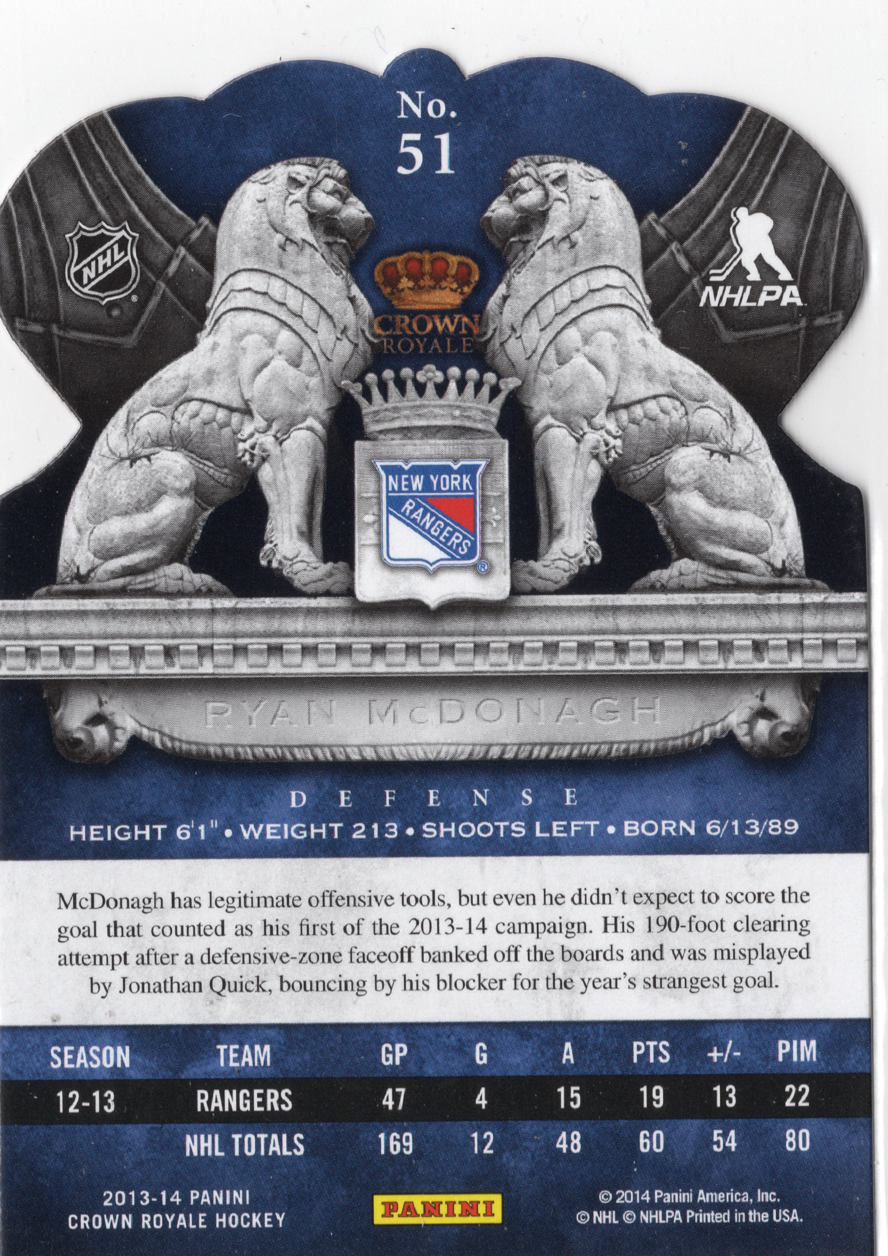 2013-14 Panini Crown Royale Premier Date Ruby #51 Ryan McDonagh /99