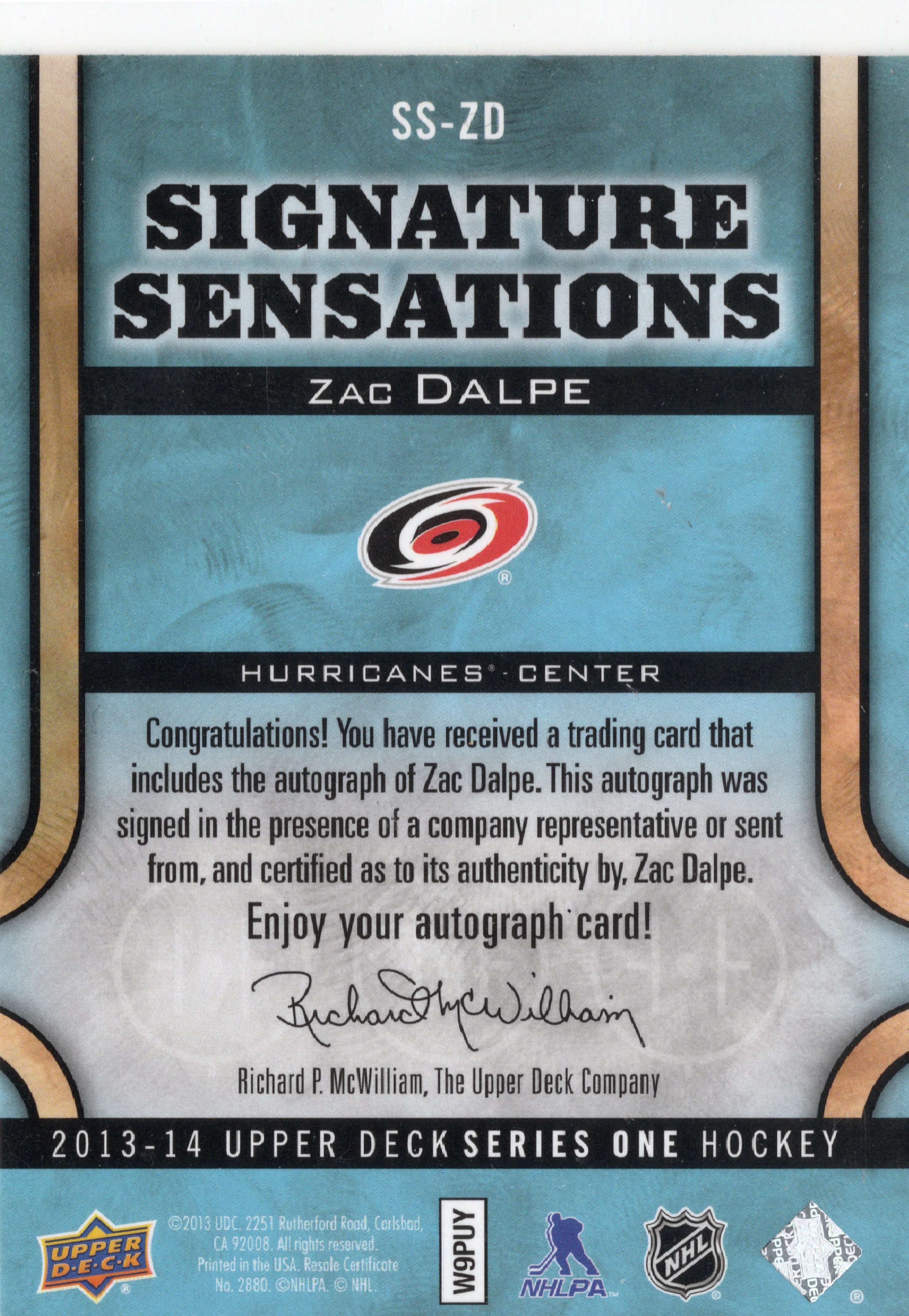 2013-14 Upper Deck Signature Sensations #SSZD Zac Dalpe