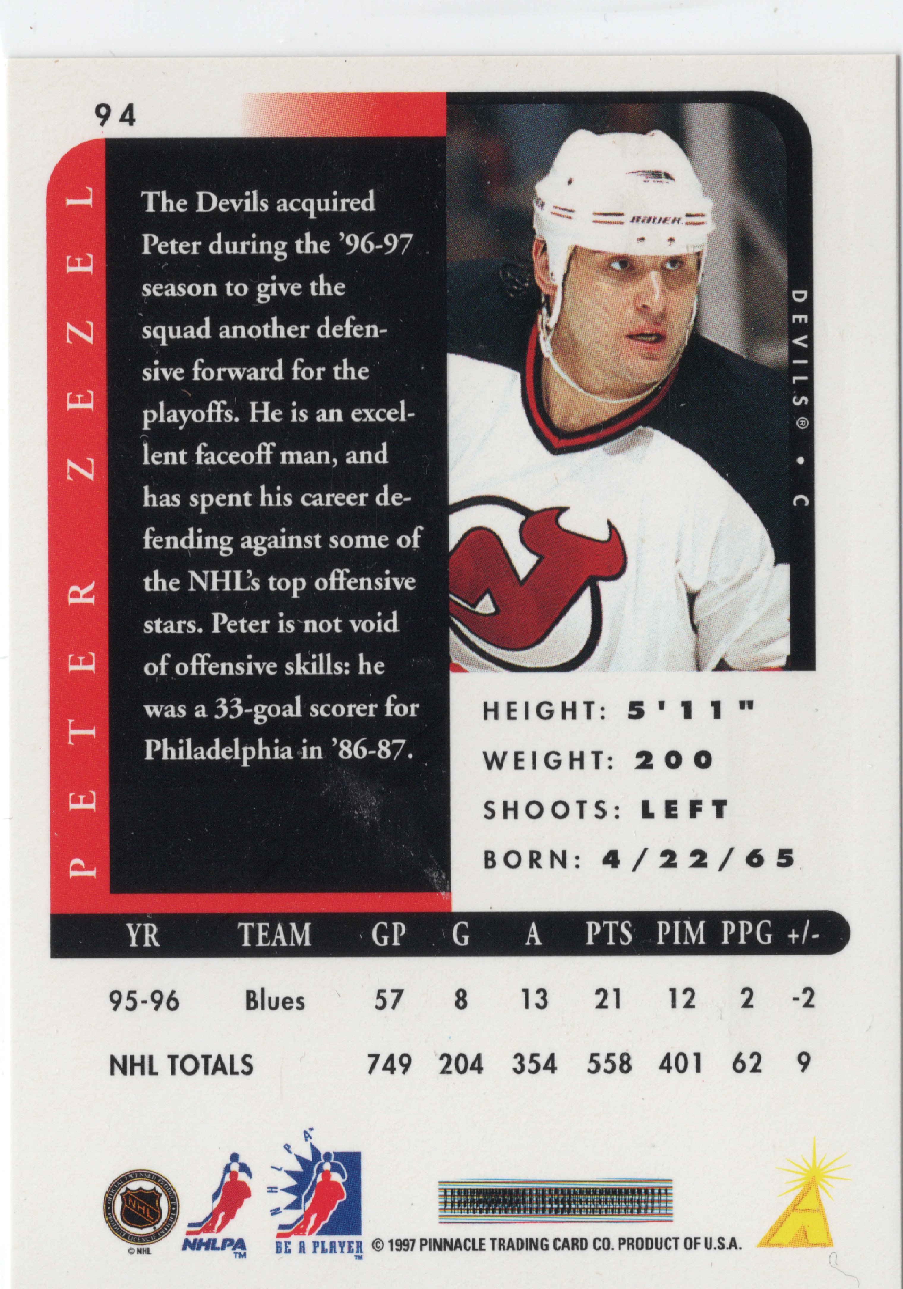 1996-97 Pinnacle Be a Player Autographs Silver #94 Peter Zezel