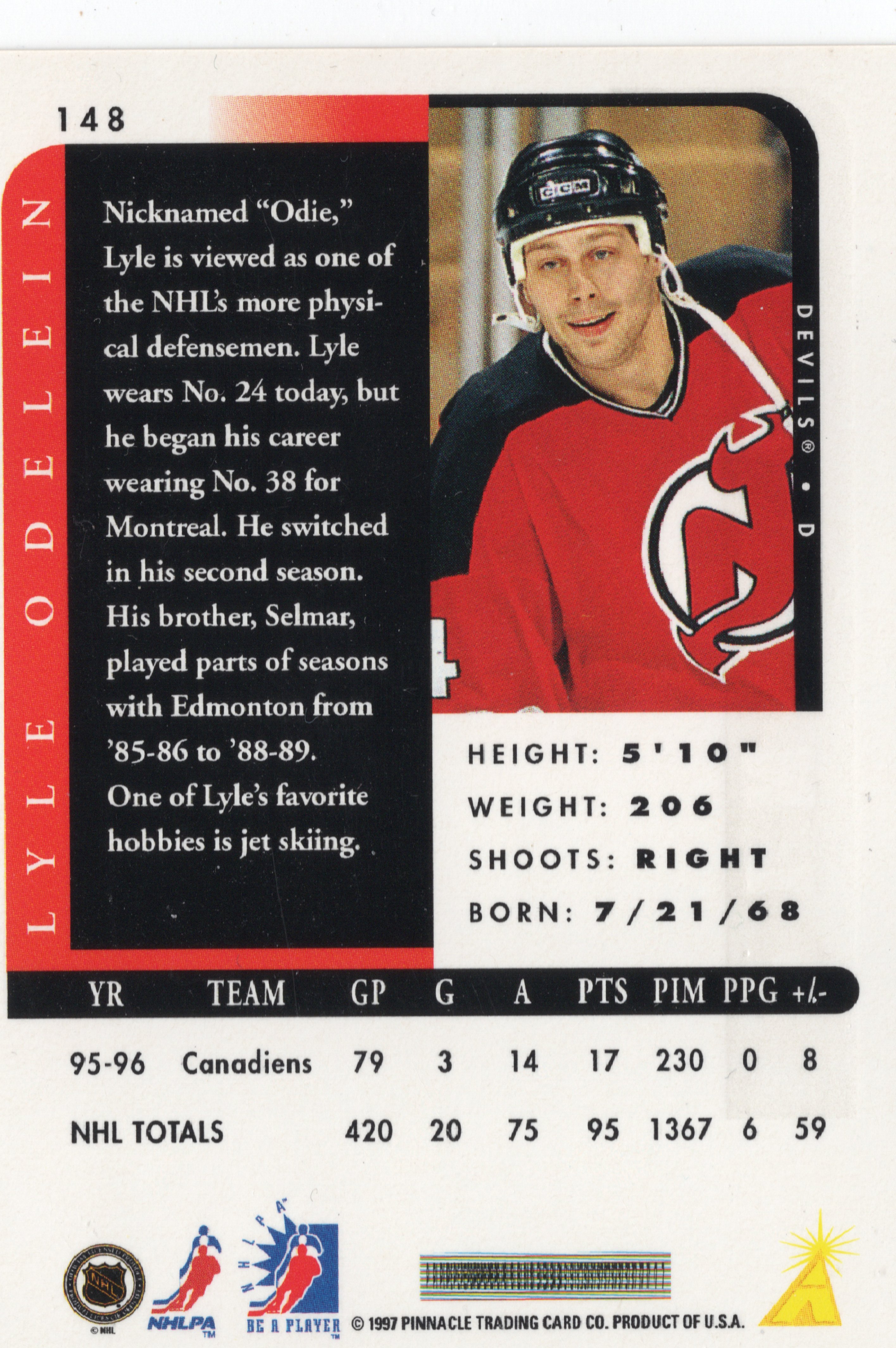 1996-97 Pinnacle Be a Player Autographs Silver #148 Lyle Odelein