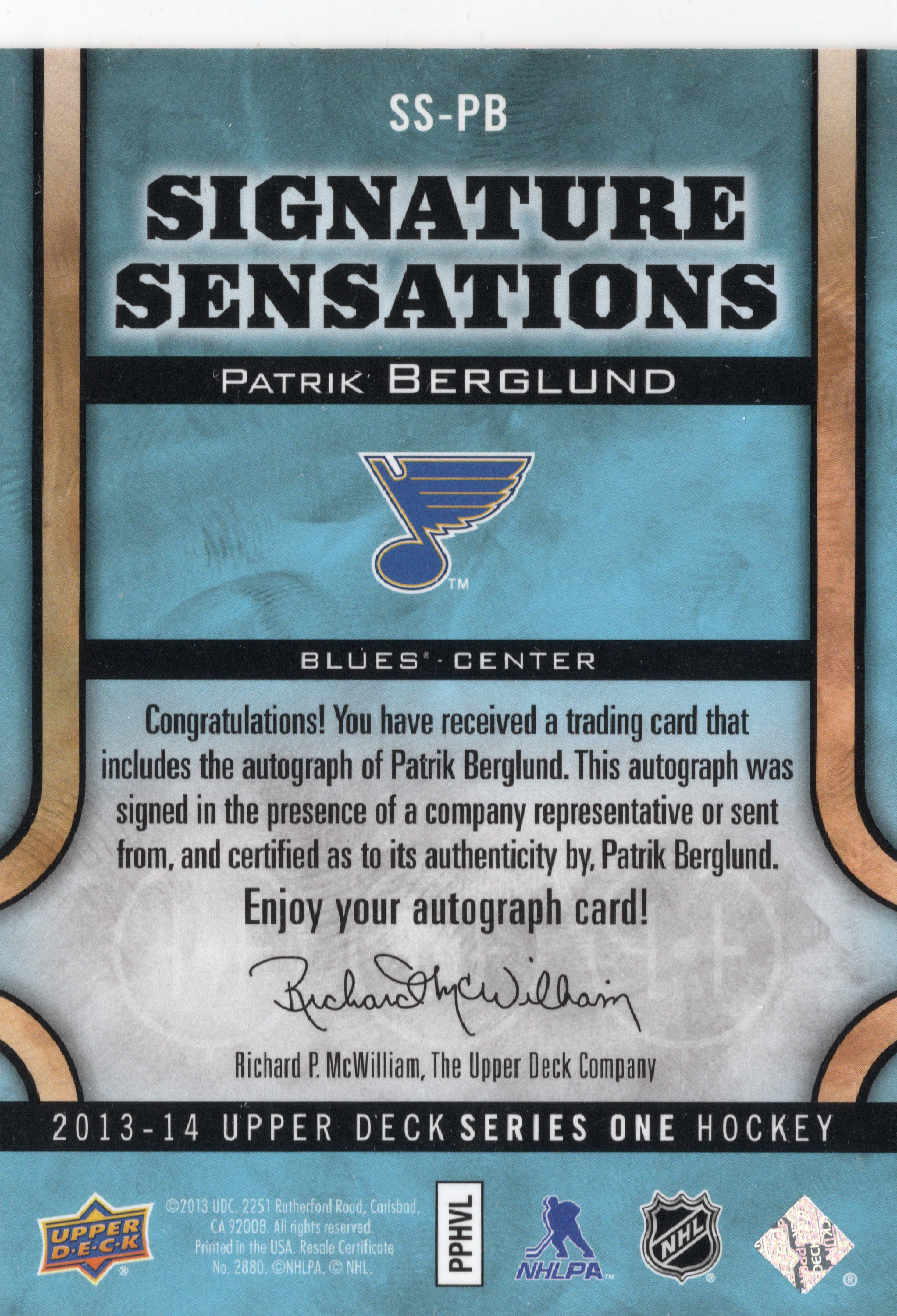 2013-14 Upper Deck Signature Sensations #SSPB Patrik Berglund