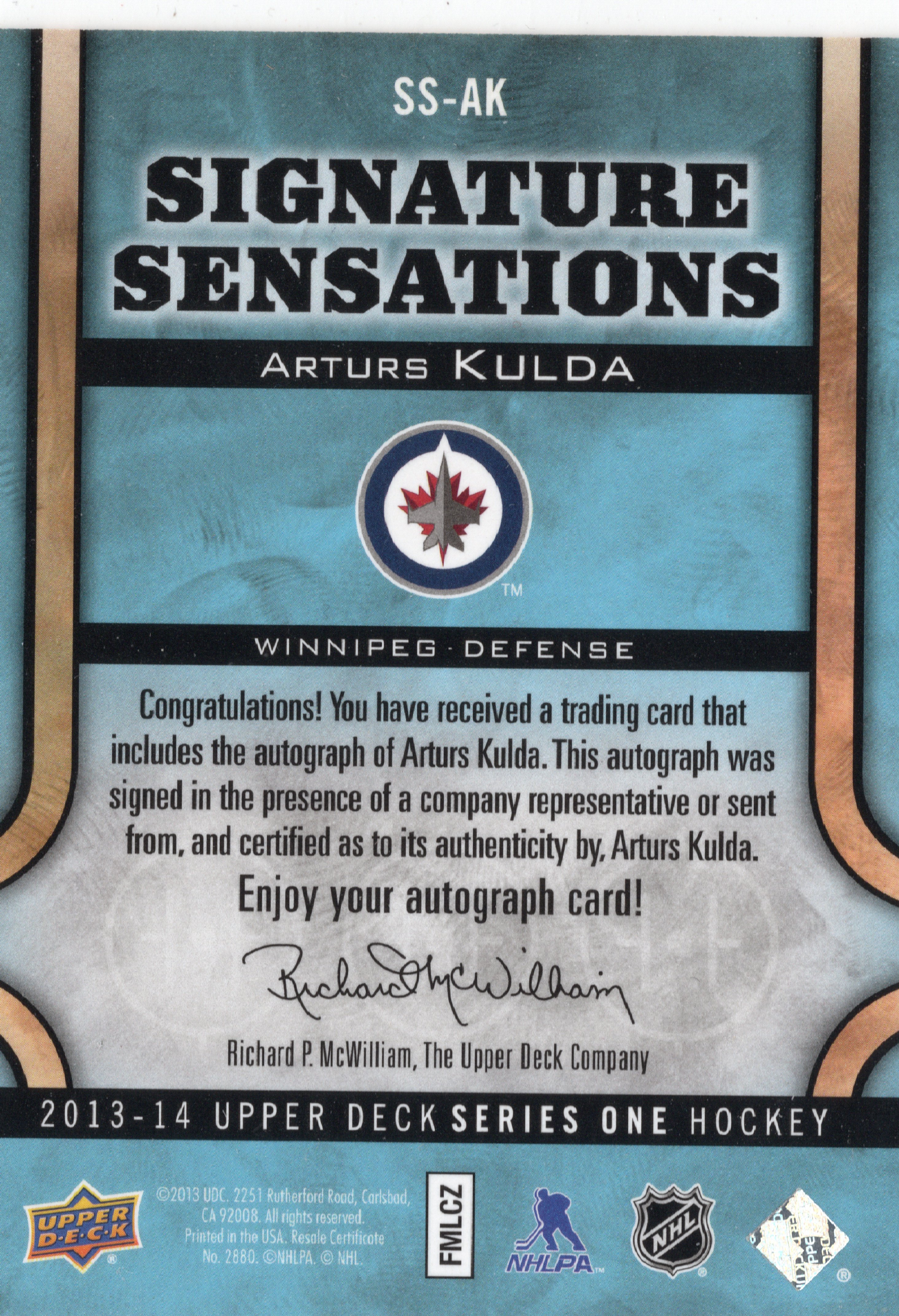 2013-14 Upper Deck Signature Sensations #SSAK Arturs Kulda