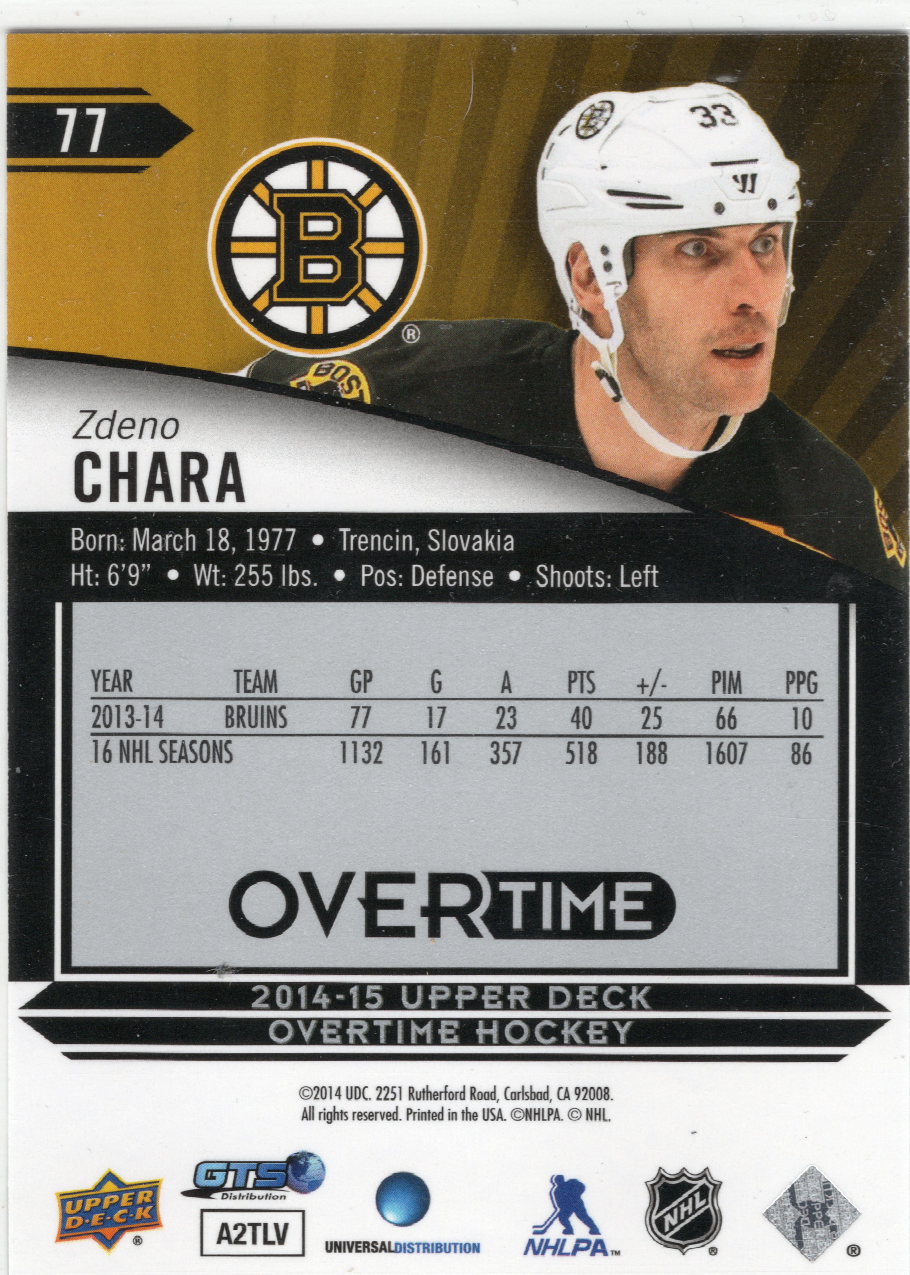 2014-15 Upper Deck Overtime Green #77 Zdeno Chara /99