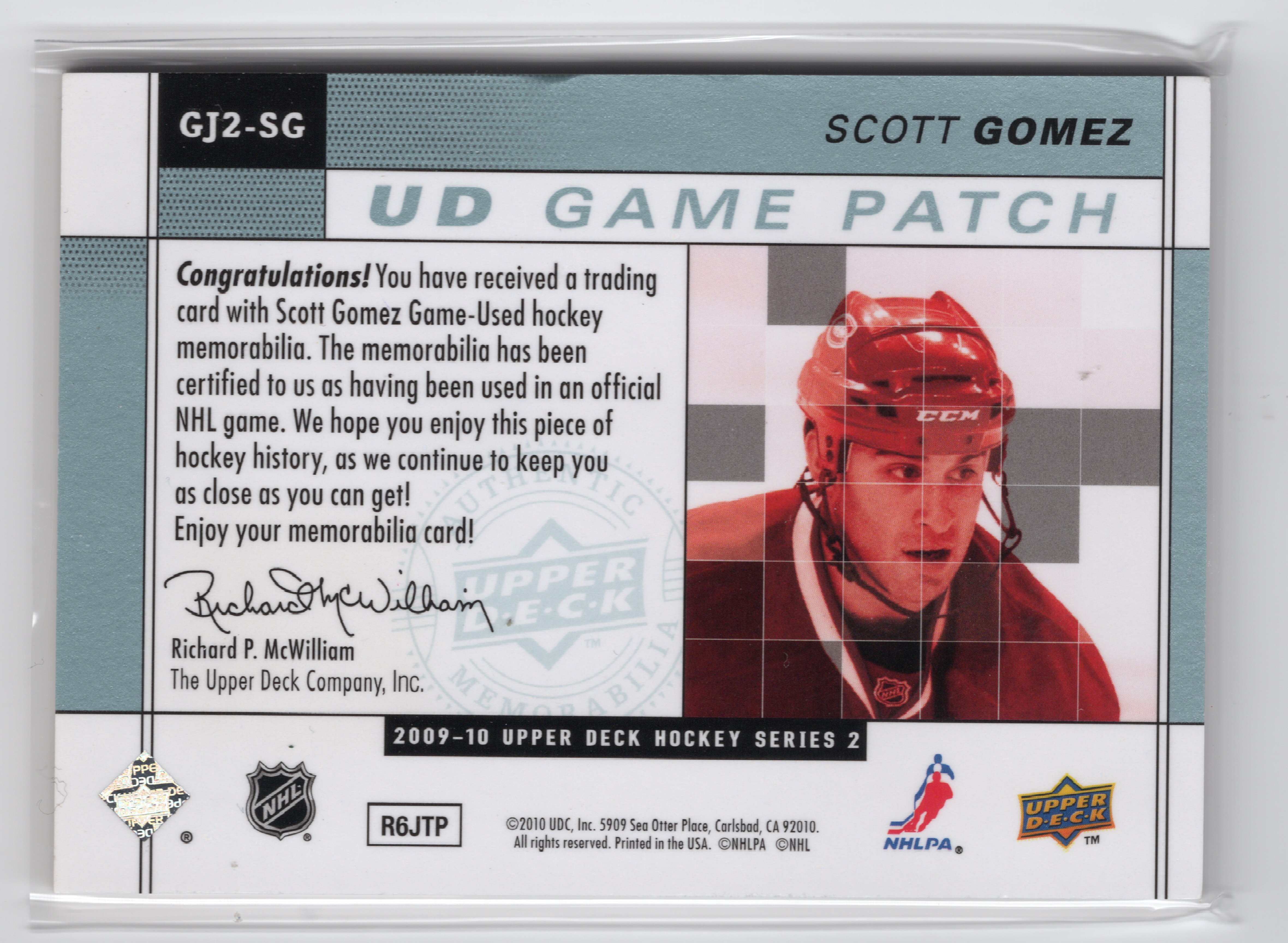 2009-10 Upper Deck UD Game Patches #GJ2SG Scott Gomez /15