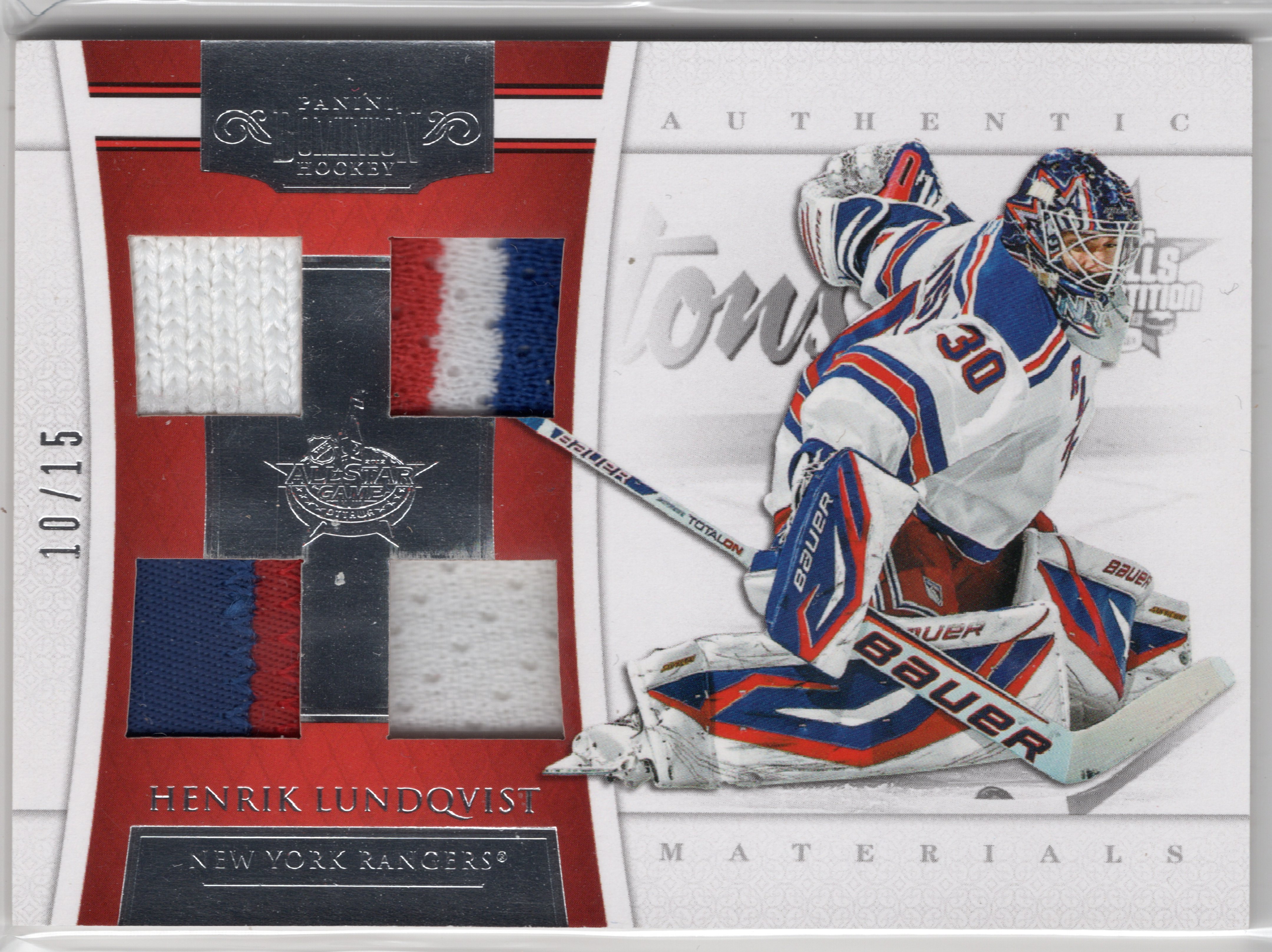 2011-12 Panini Dominion All Star Skills Complete Sweaters #13 Henrik Lundqvist /15