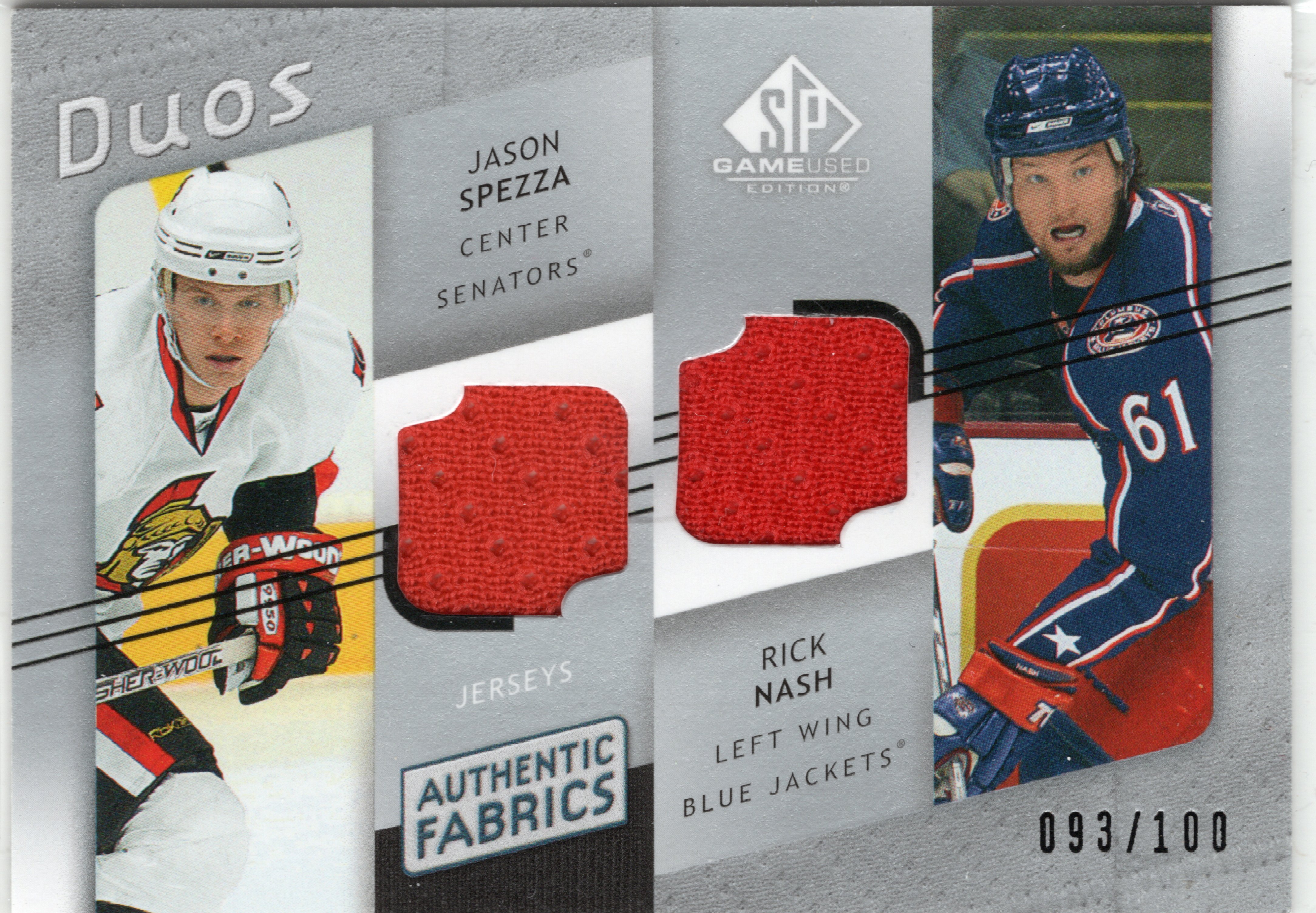 2008-09 SP Game Used Authentic Fabrics Duos #AF2JR Jason Spezza / Rick Nash /100
