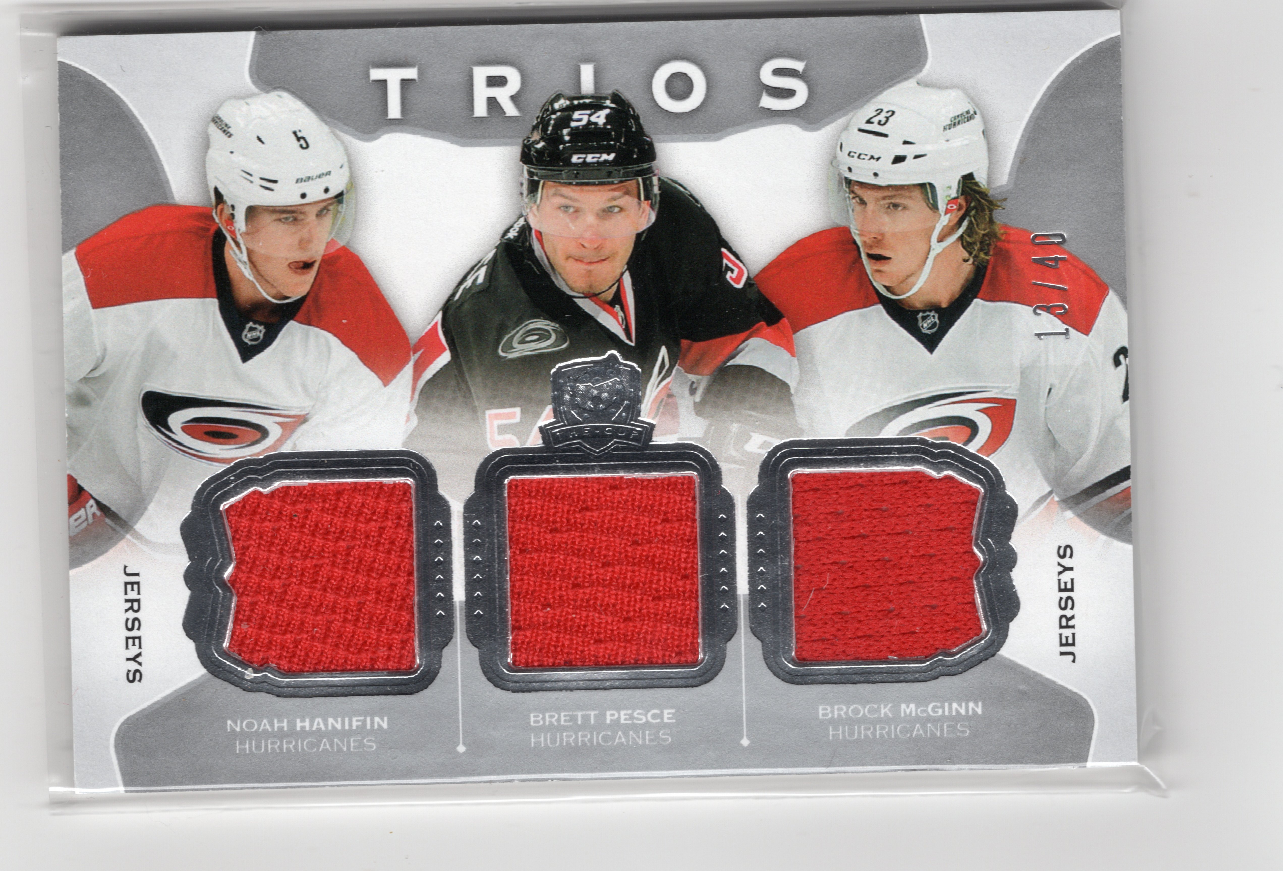 2015-16 Upper Deck The Cup Cup Trios Jersey #C3ROOK8 Noah Hanifin / Brett Pesce / Brock McGinn /40