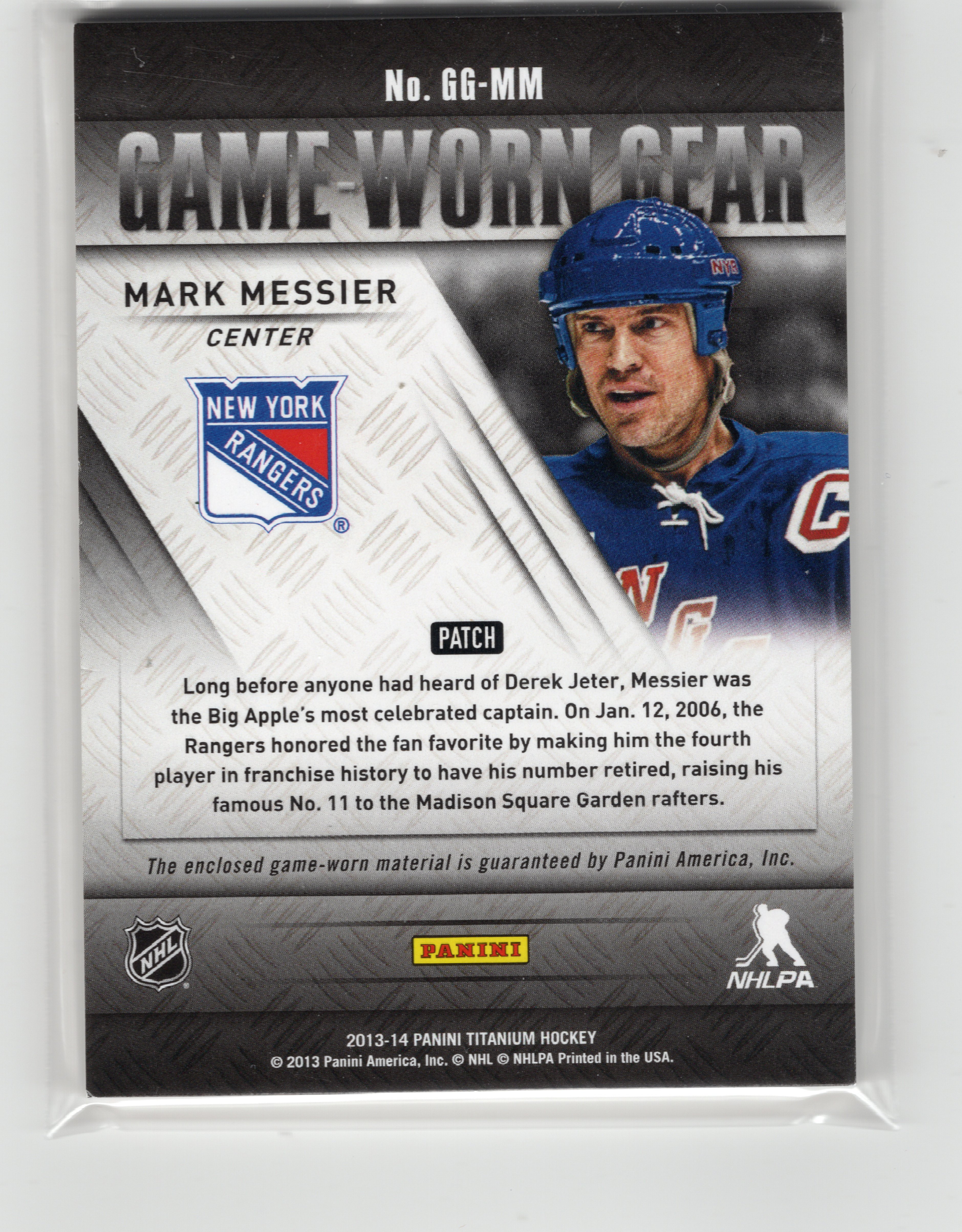 2013-14 Panini Titanium Game Worn Gear Patch #GGMM Mark Messier /25