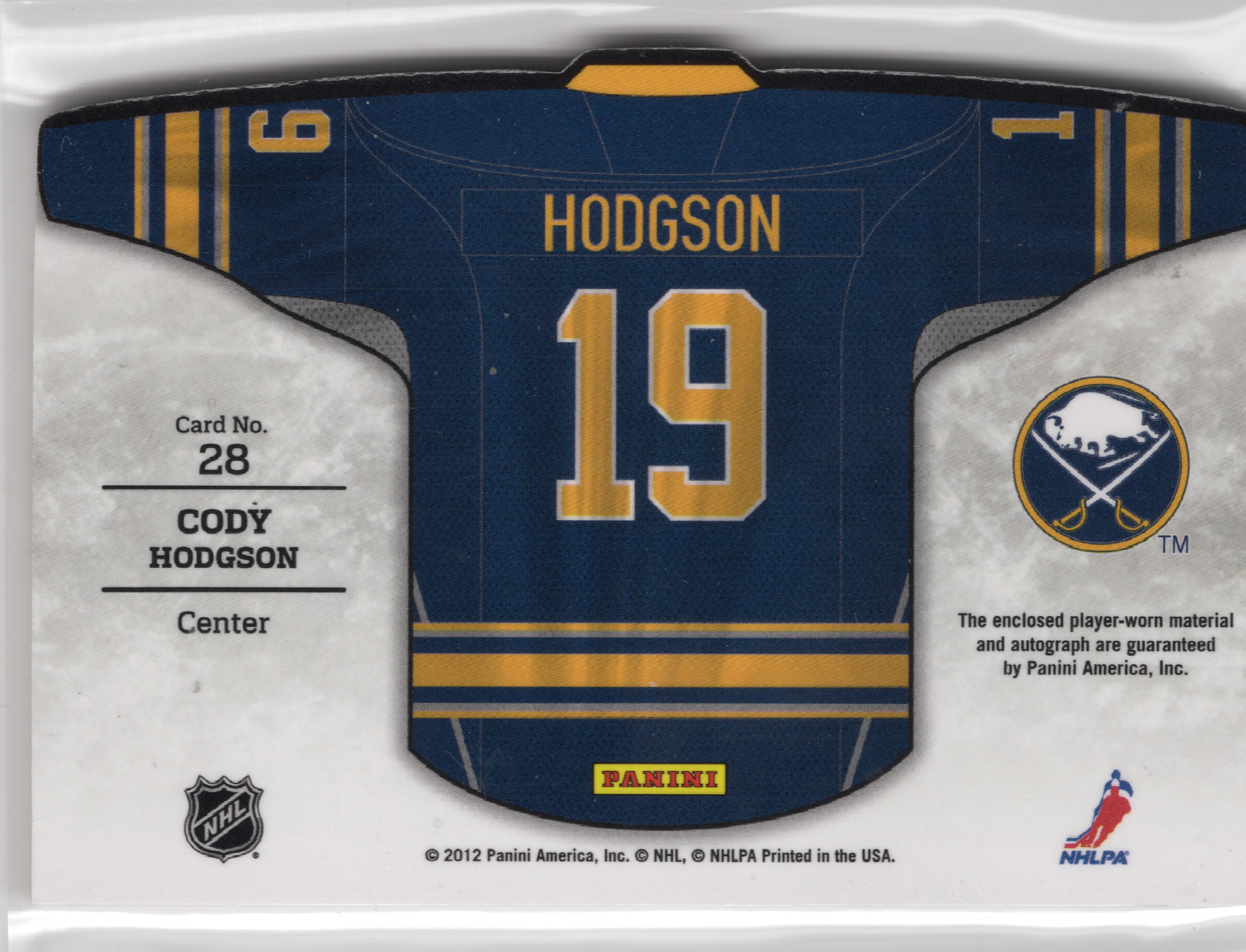 2011-12 Panini Titanium Home Sweaters Prime Autographs #28 Cody Hodgson /25