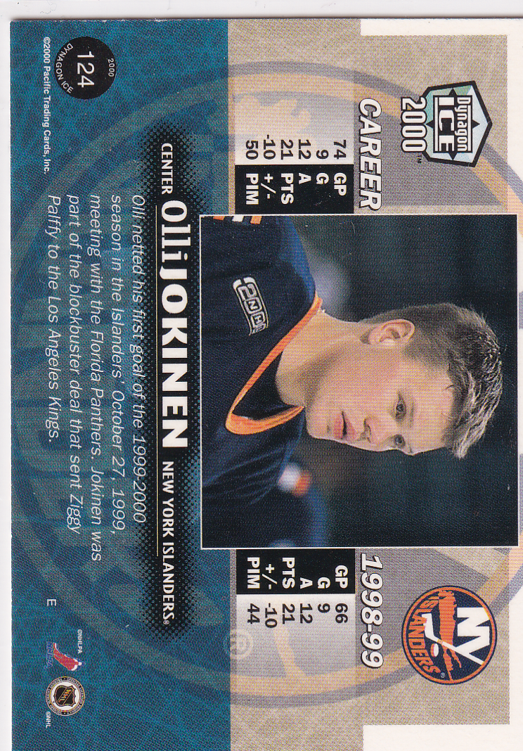 1999-00 Pacific Dynagon Ice #124 Olli Jokinen