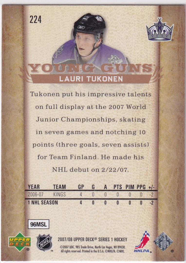  2007-08 Upper Deck #224 Lauri Tukonen YG RC