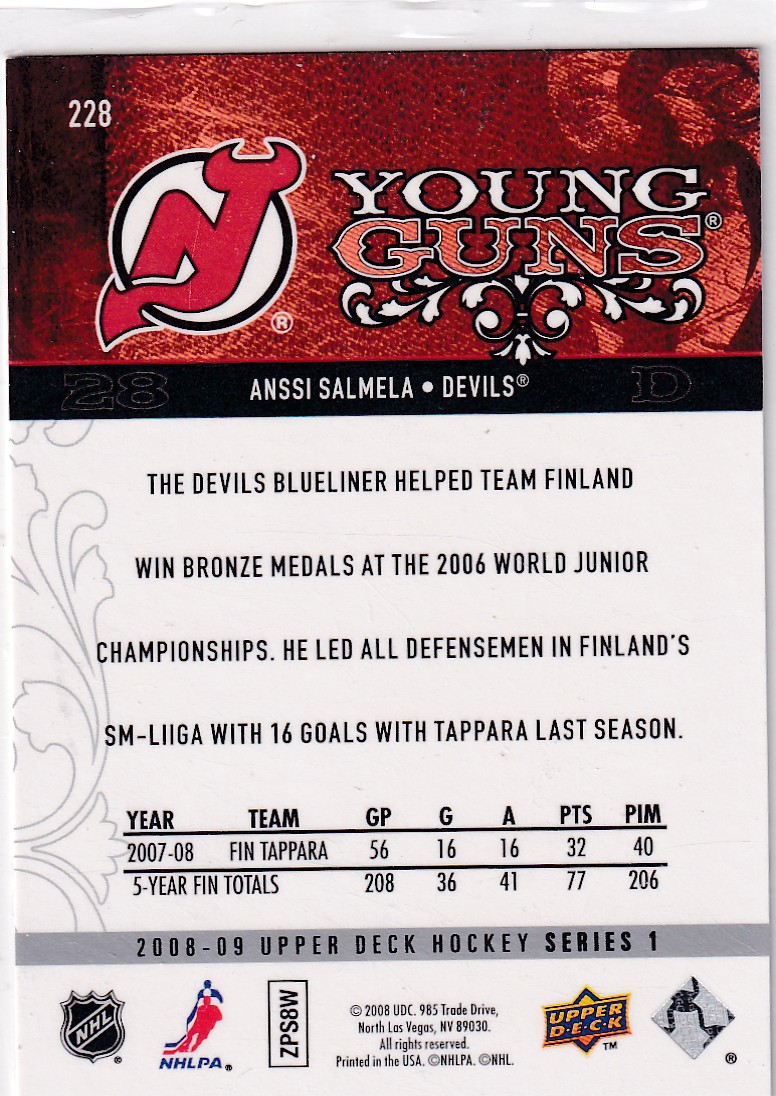  2008-09 Upper Deck #228 Anssi Salmela YG RC