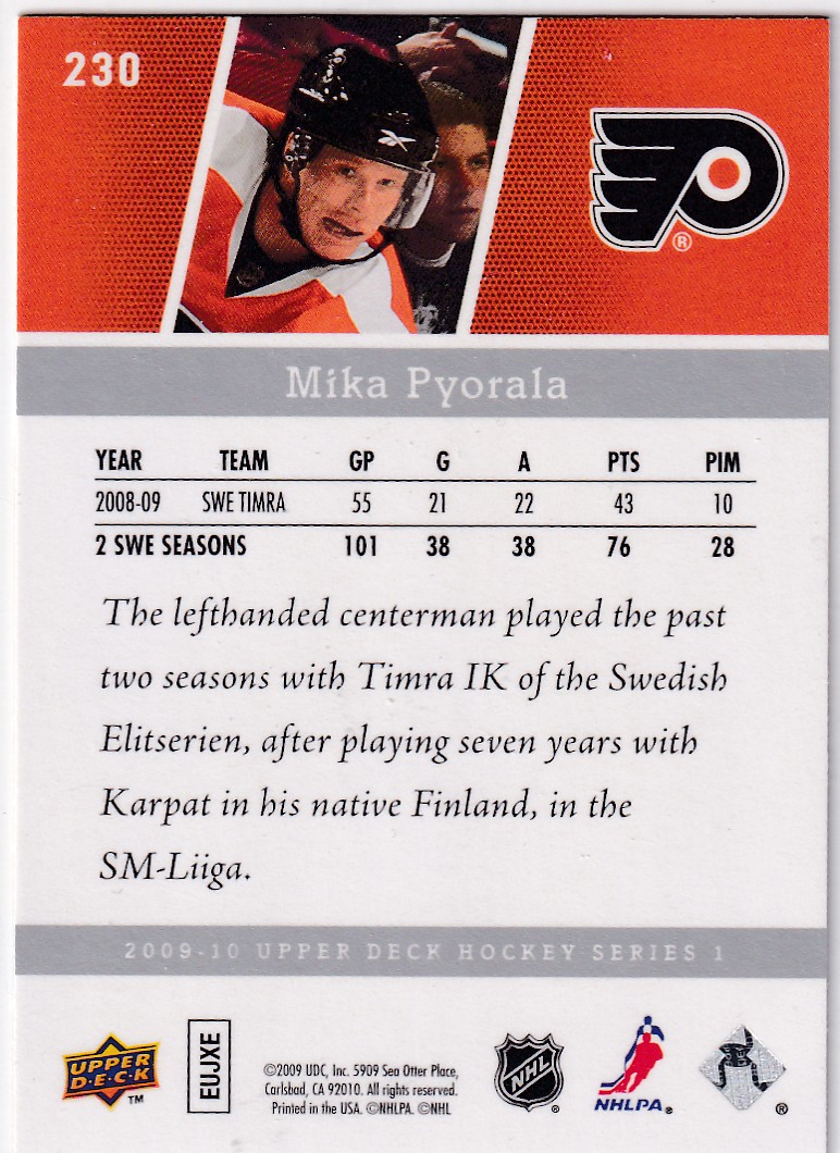  2009-10 Upper Deck #230 Mika Pyorala YG RC Pyörälä