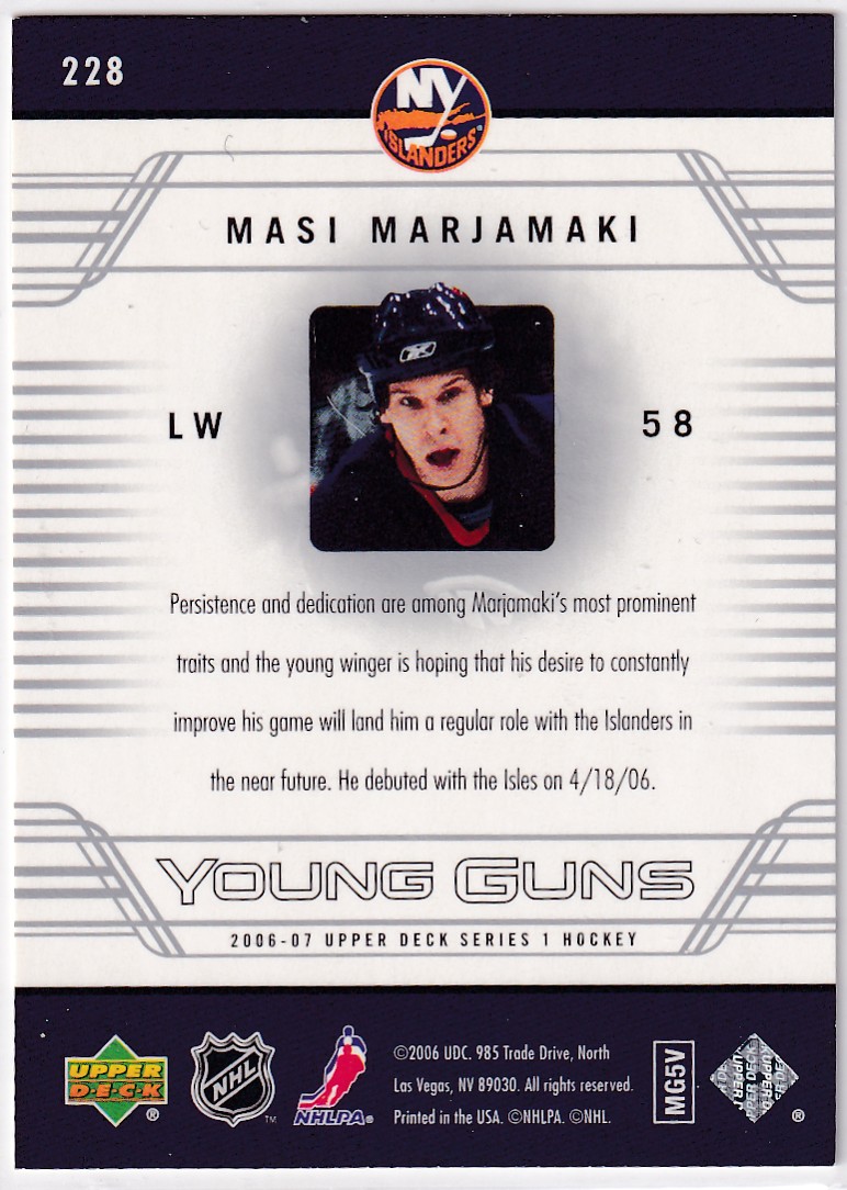  2006-07 Upper Deck #228 Masi Marjamaki YG RC Marjamäki