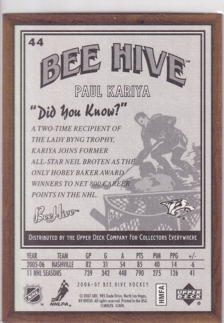 2006-07 Beehive Wood #44 Paul Kariya