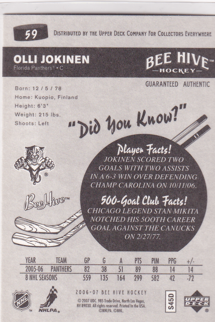 2006-07 Beehive #59 Olli Jokinen