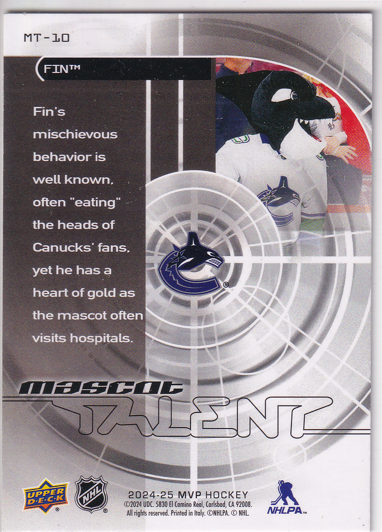 2024-25 Upper Deck MVP Mascot Talent #MT10 Fin The Whale
