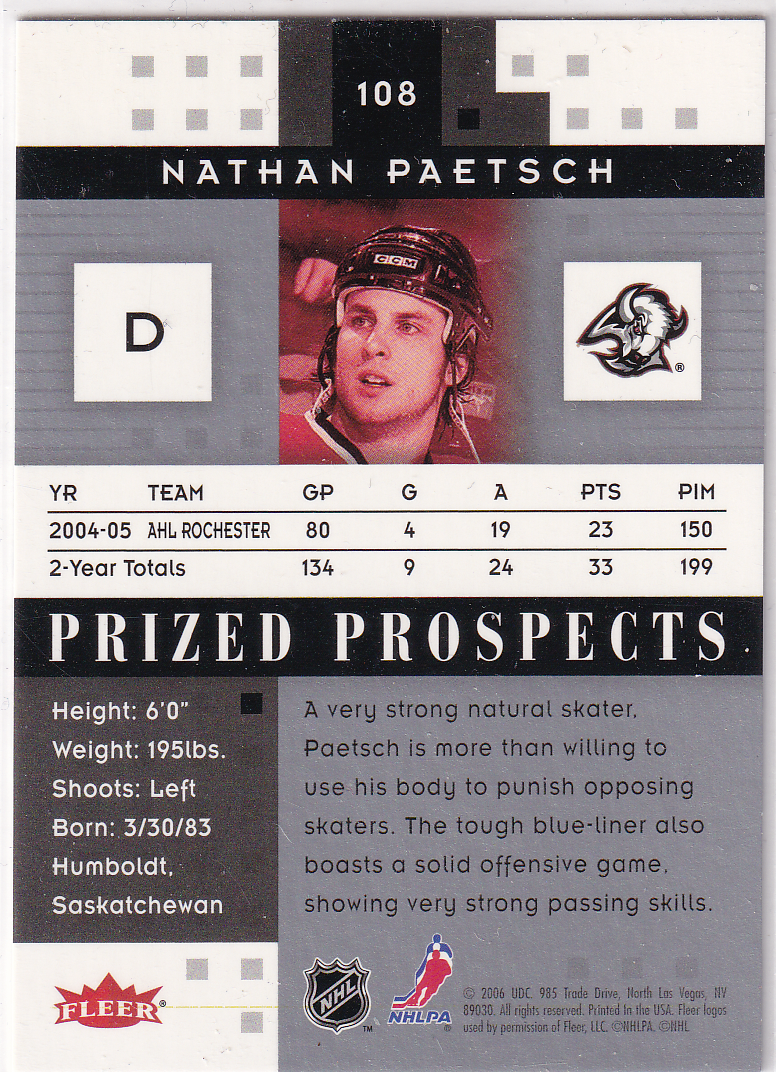 2005-06 Hot Prospects #108 Nathan Paetsch RC /1999