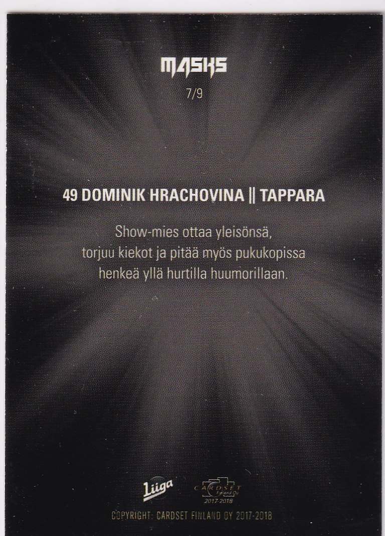 2017-18 Cardset Masks #7 Dominik Hrachovina