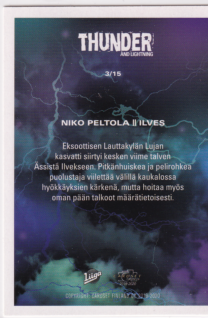 2019-20 Cardset Thunder and Lightning #3 Niko Peltola