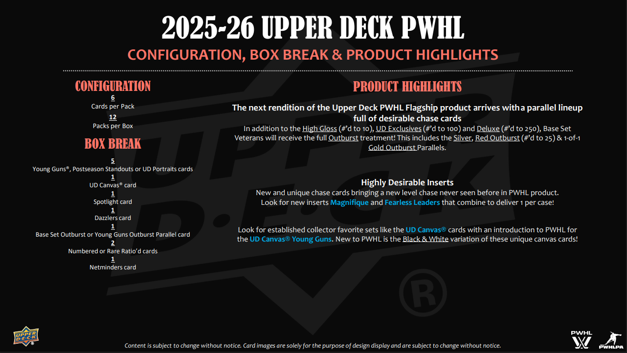 2025-26 Upper Deck PWHL Hockey Hobby, irtopussi 1kpl