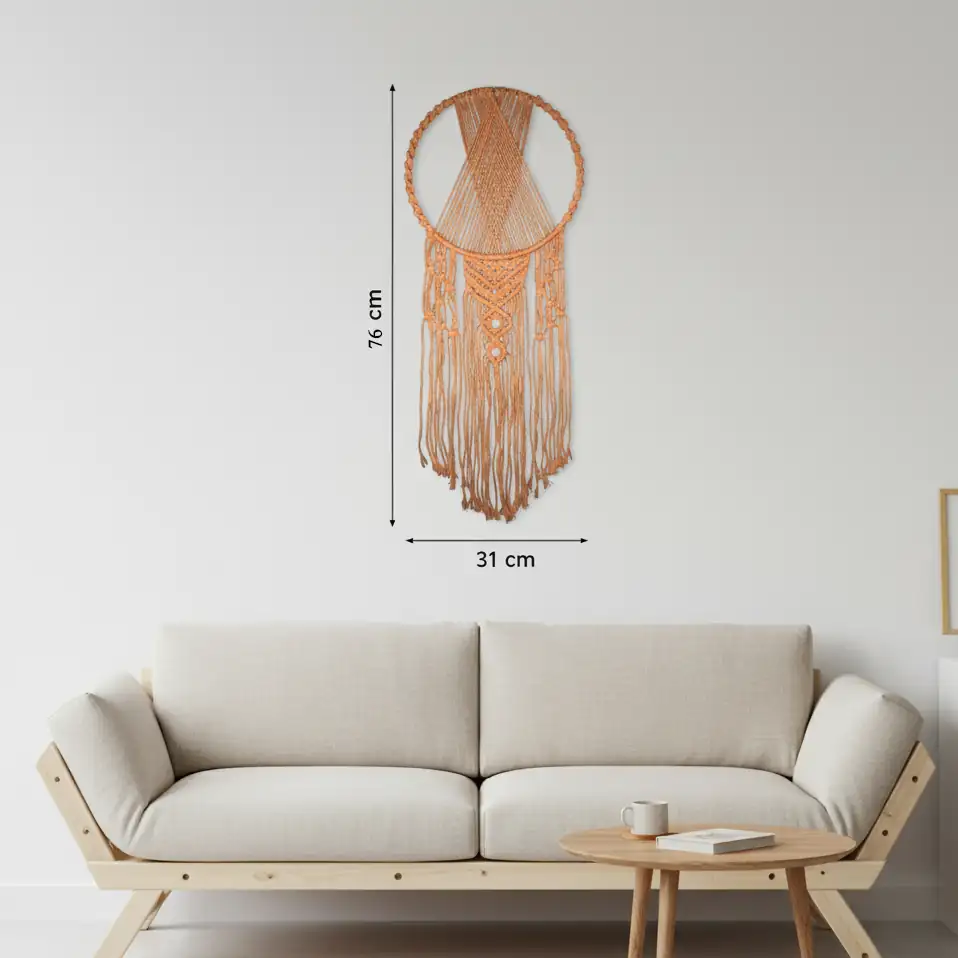 Makramee riippuva sein&auml;koriste renkaalla