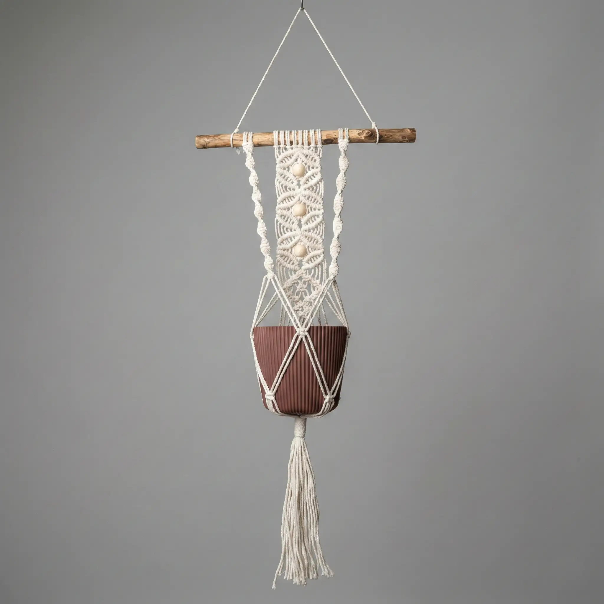 Uniikki Makramee-sein&auml;amppeli Luonnonoksalla (ilman ruukkua)